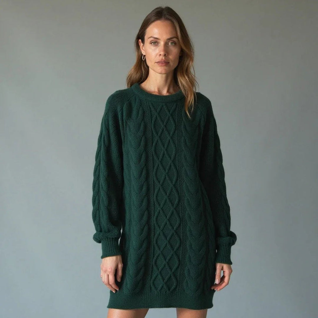 Emily | Women's Oversized Cable Knit Jumper Dress Crew Neck Drop Shoulder