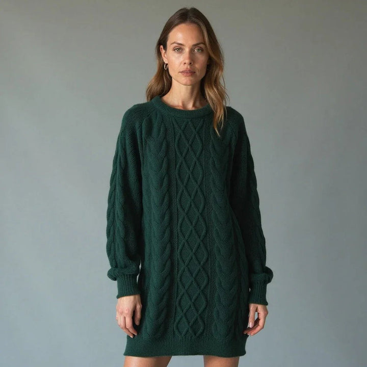 Emily | Women's Oversized Cable Knit Jumper Dress Crew Neck Drop Shoulder