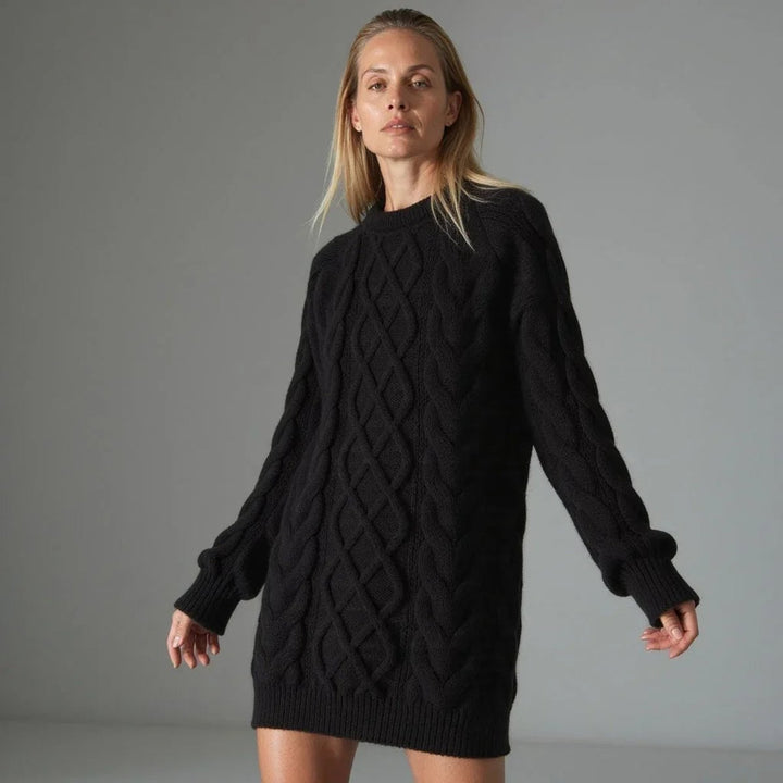 Emily | Women's Oversized Cable Knit Jumper Dress Crew Neck Drop Shoulder