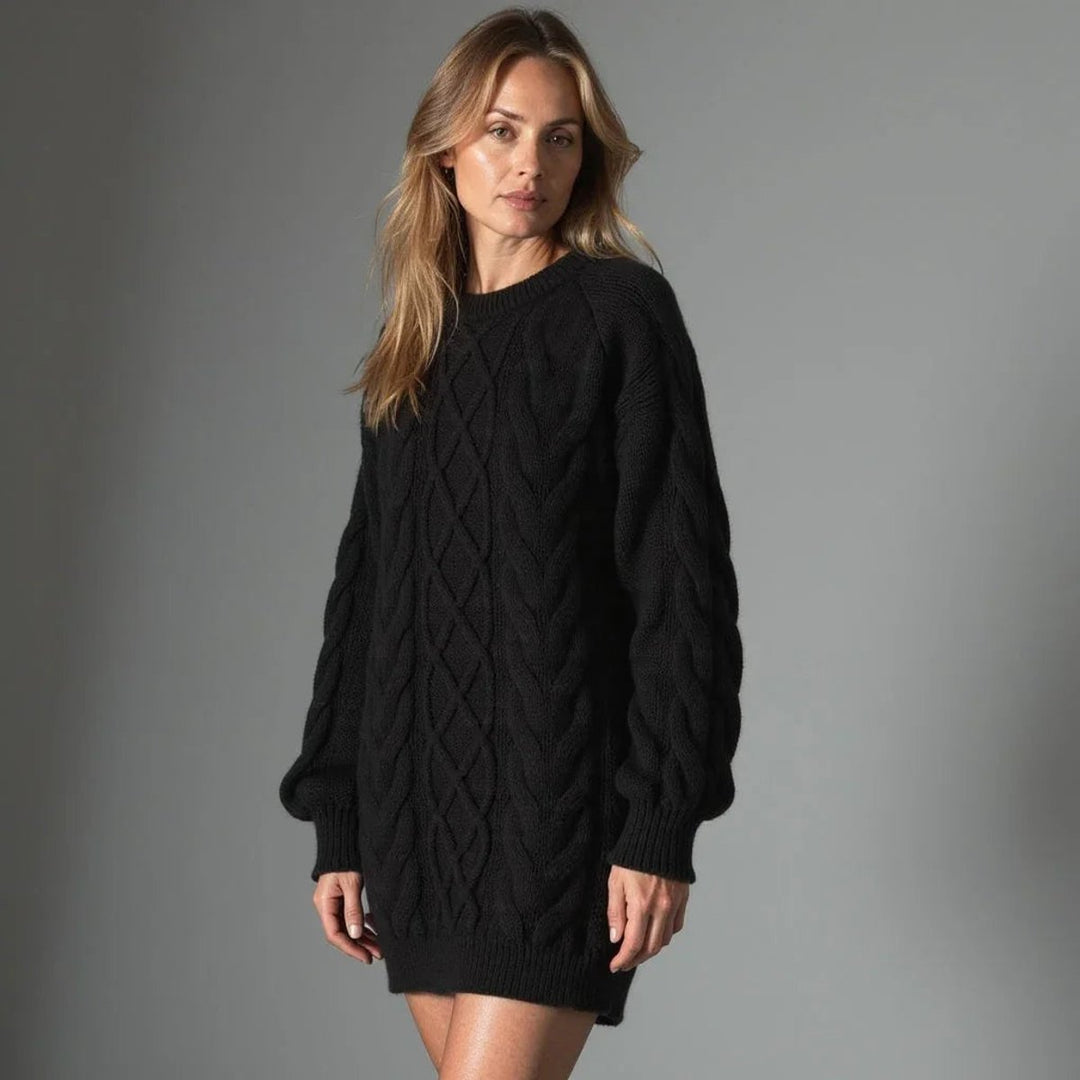 Emily | Women's Oversized Cable Knit Jumper Dress Crew Neck Drop Shoulder
