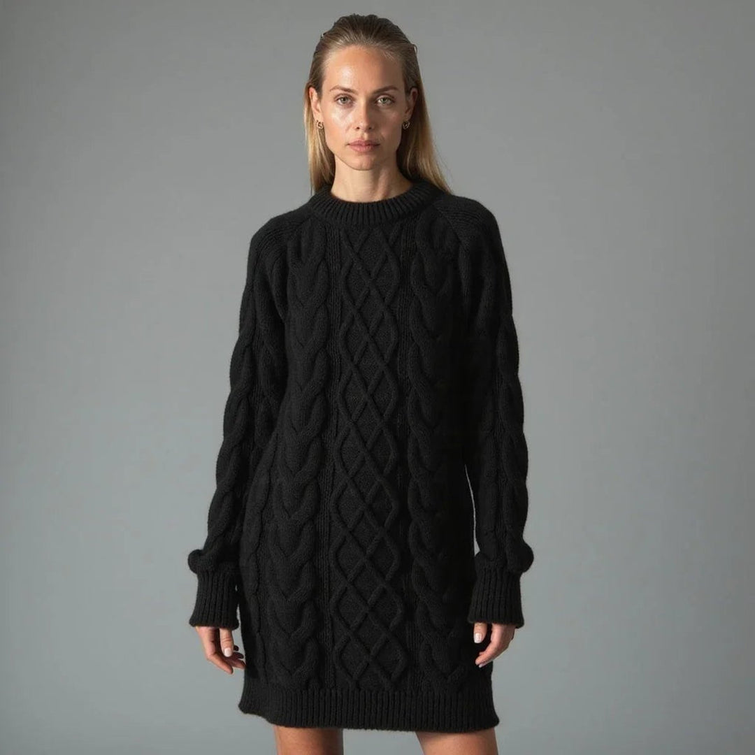 Emily | Women's Oversized Cable Knit Jumper Dress Crew Neck Drop Shoulder