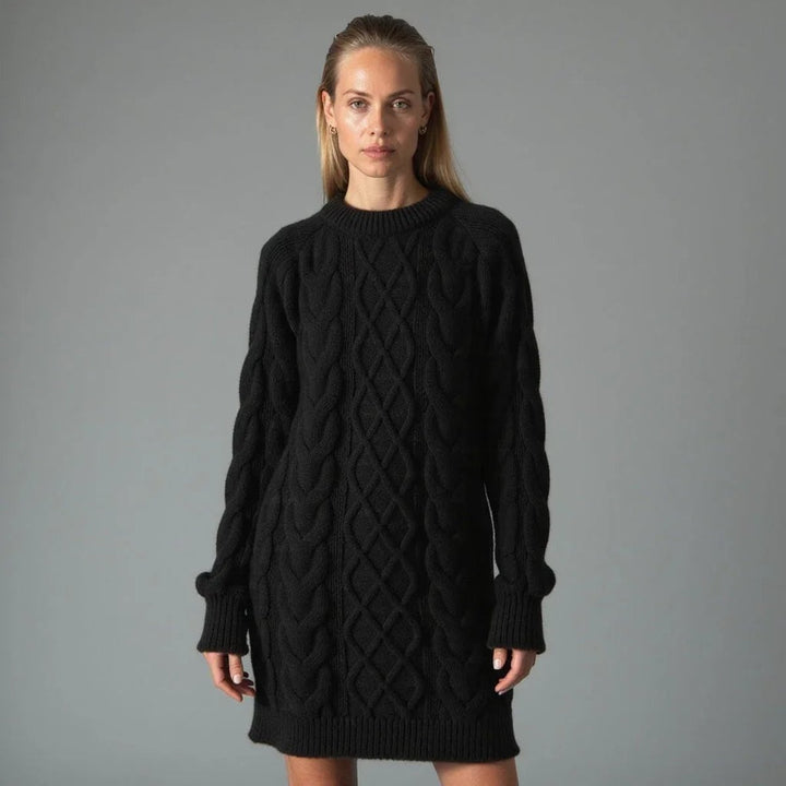 Emily | Women's Oversized Cable Knit Jumper Dress Crew Neck Drop Shoulder