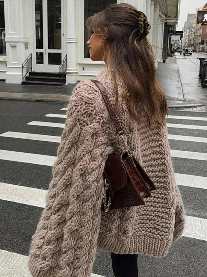 Amelia | Women's Oversized Chunky Cable Knit Jumper Wide Sleeve