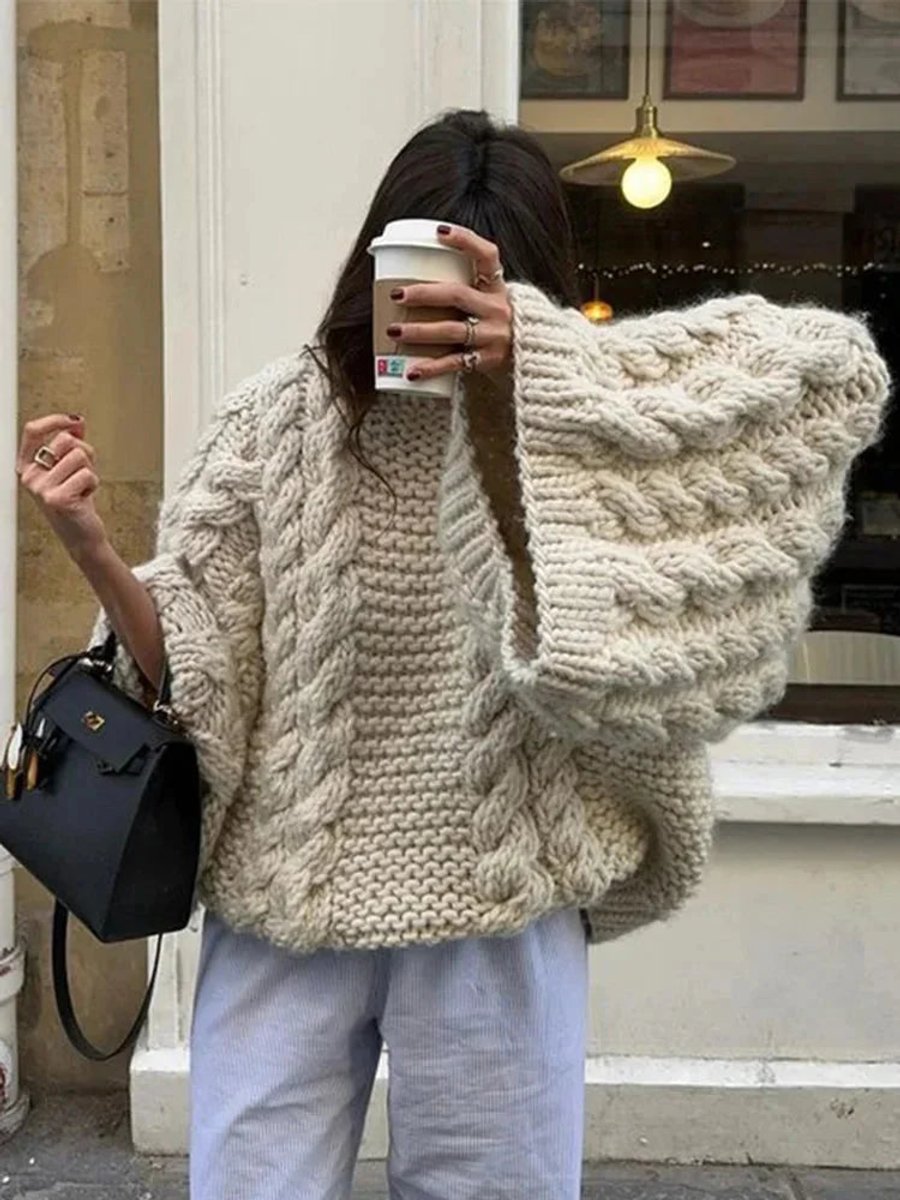 Amelia | Women's Oversized Chunky Cable Knit Jumper Wide Sleeve