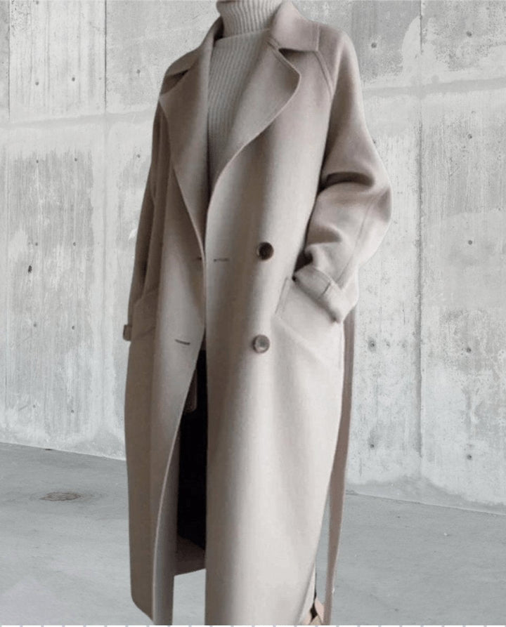 Phoebe | Women's Oversized Double-Breasted Wool Coat Belted Longline