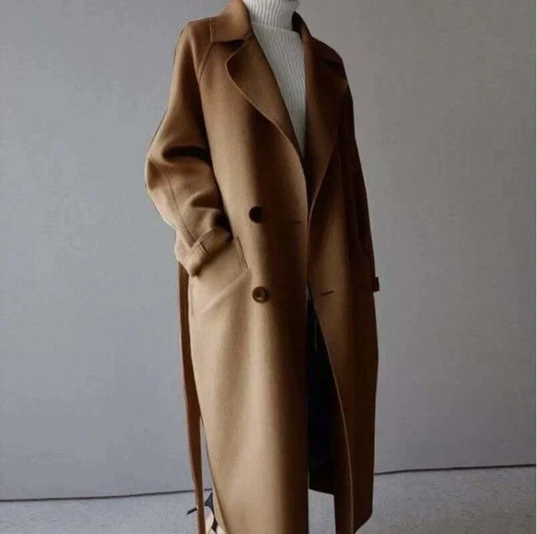 Phoebe | Women's Oversized Double-Breasted Wool Coat Belted Longline