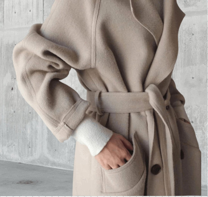 Phoebe | Women's Oversized Double-Breasted Wool Coat Belted Longline