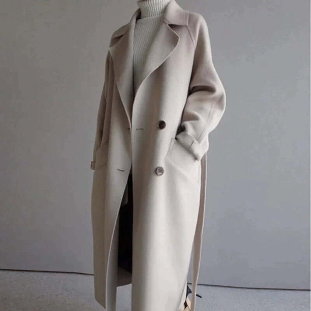 Phoebe | Women's Oversized Double-Breasted Wool Coat Belted Longline