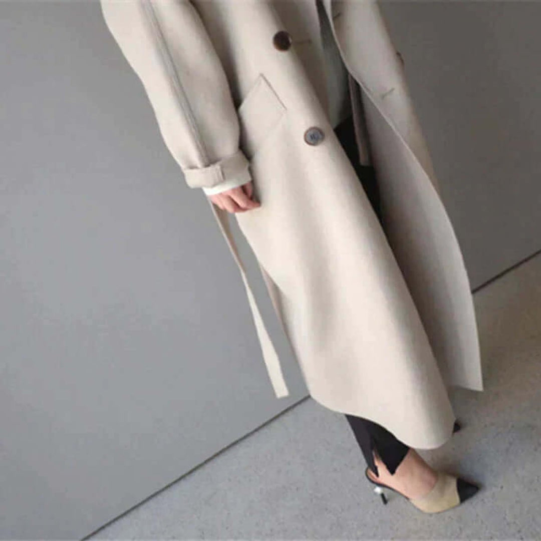 Phoebe | Women's Oversized Double-Breasted Wool Coat Belted Longline