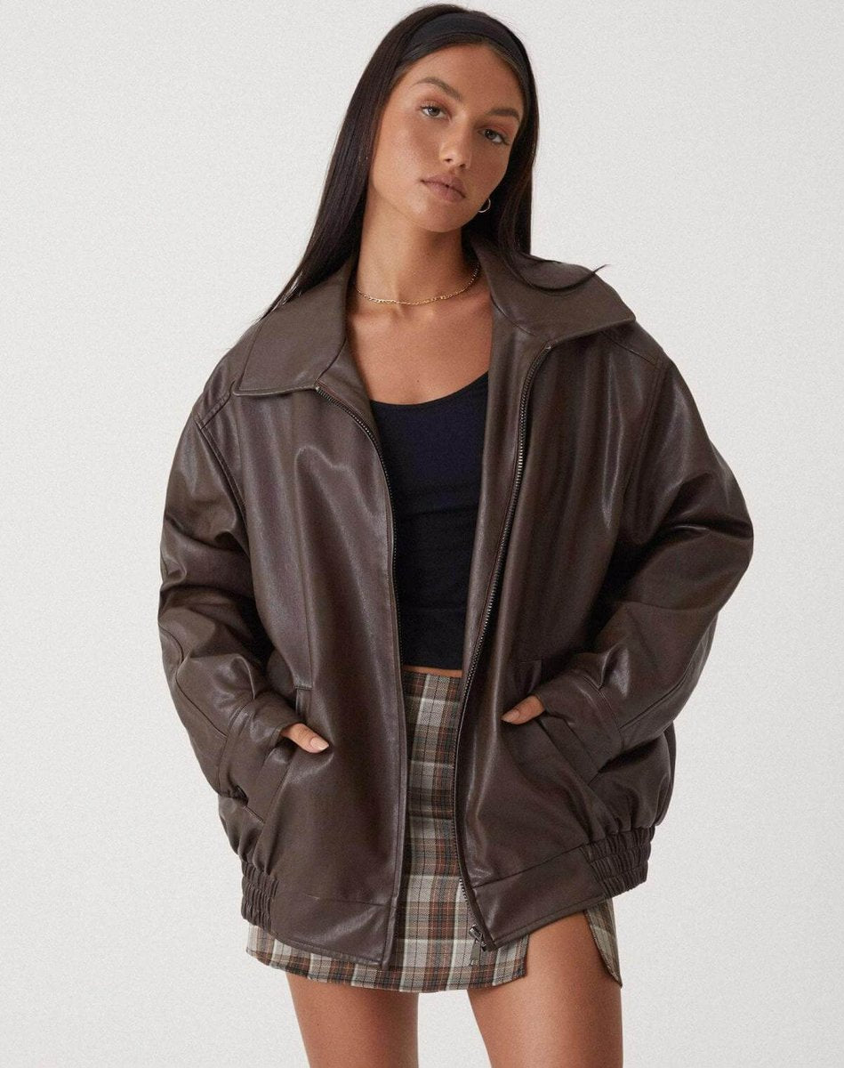 Mia | Women's Oversized Faux Leather Ladies Puffer Jacket Zip-Up Coat