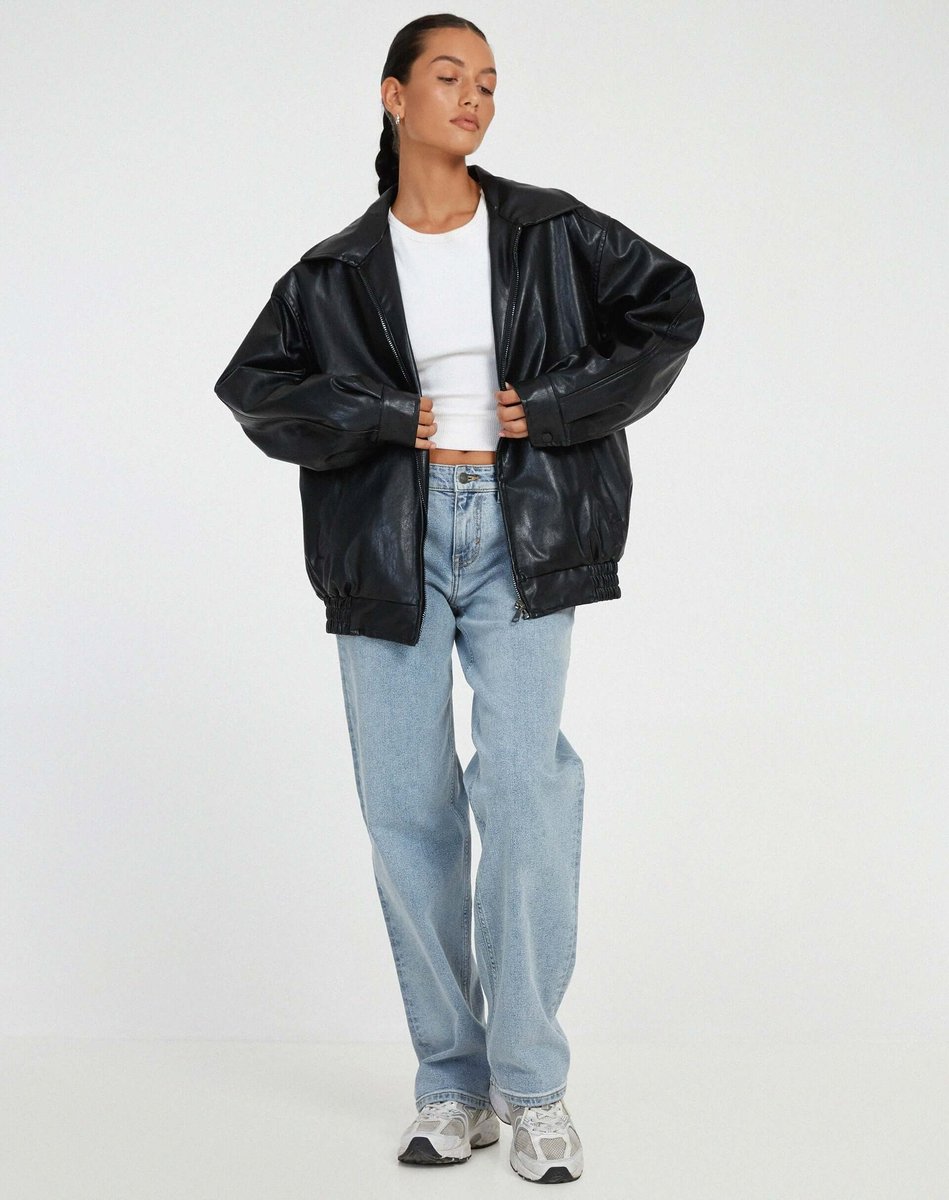Mia | Women's Oversized Faux Leather Ladies Puffer Jacket Zip-Up Coat