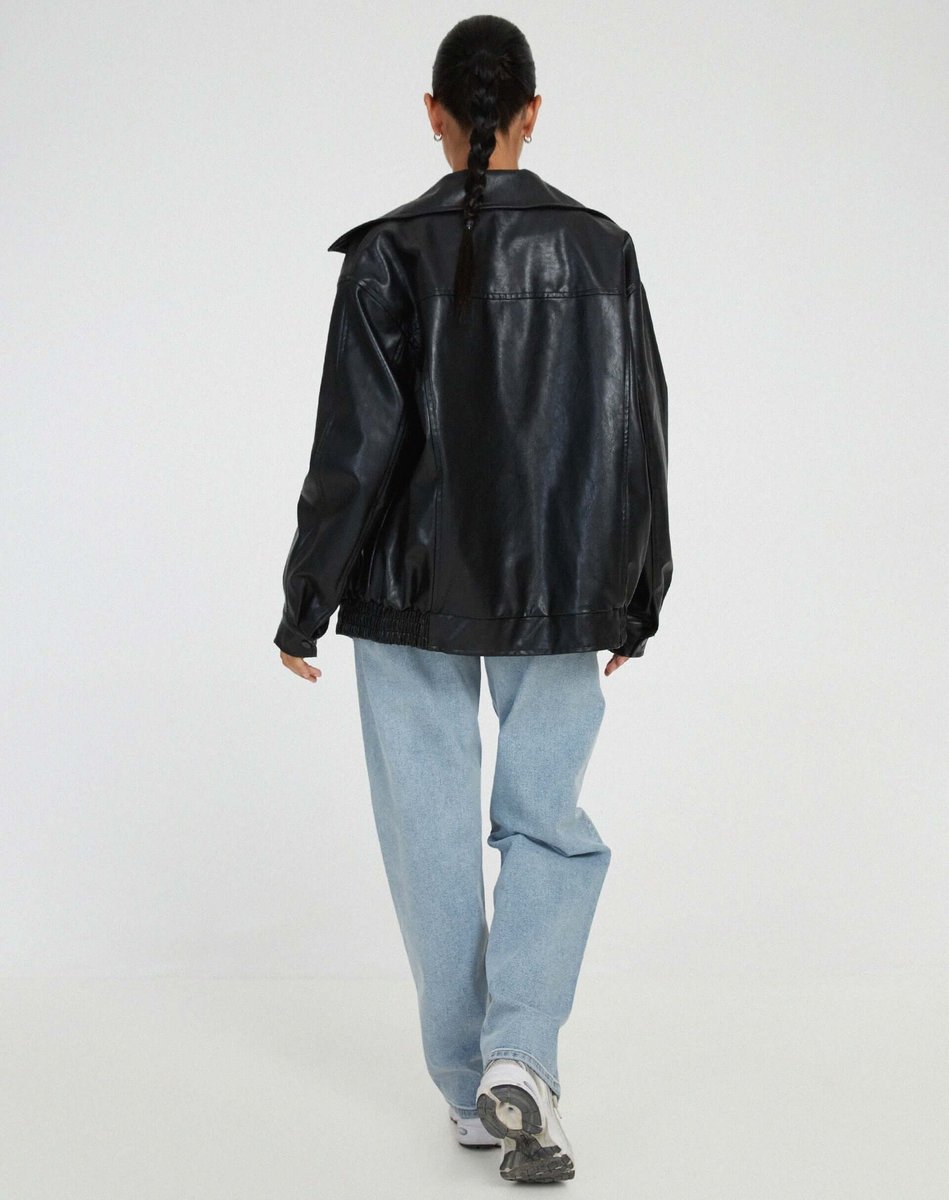 Mia | Women's Oversized Faux Leather Ladies Puffer Jacket Zip-Up Coat