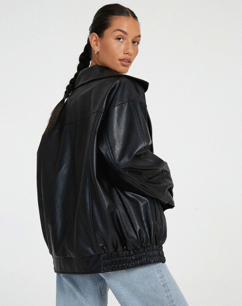 Mia | Women's Oversized Faux Leather Ladies Puffer Jacket Zip-Up Coat