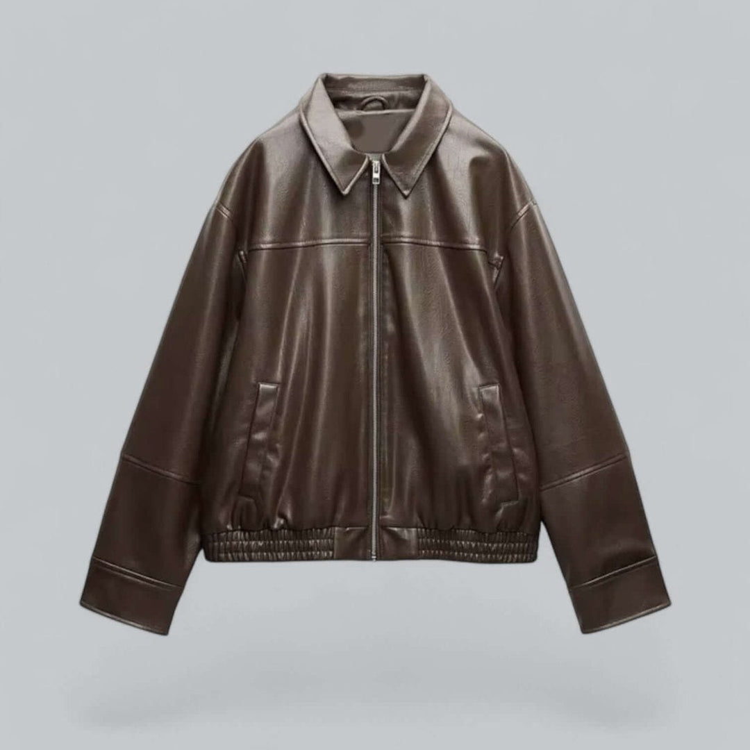 Willow | Women's Oversized Faux Leather Zip-Up Bomber Coat