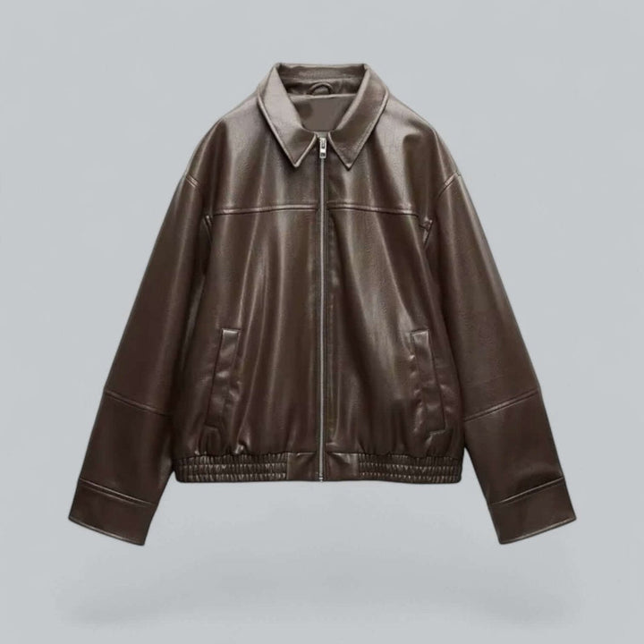 Willow | Women's Oversized Faux Leather Zip-Up Bomber Coat