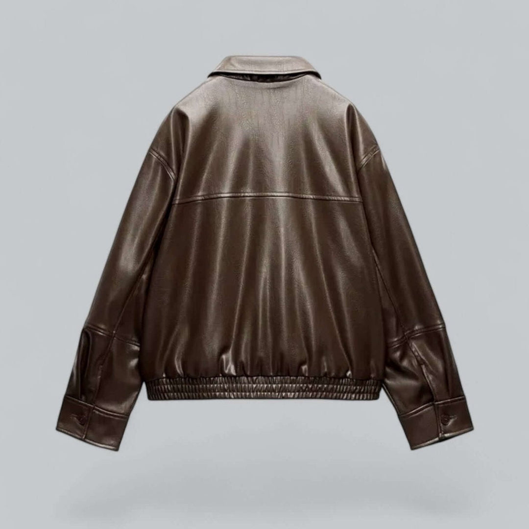 Willow | Women's Oversized Faux Leather Zip-Up Bomber Coat