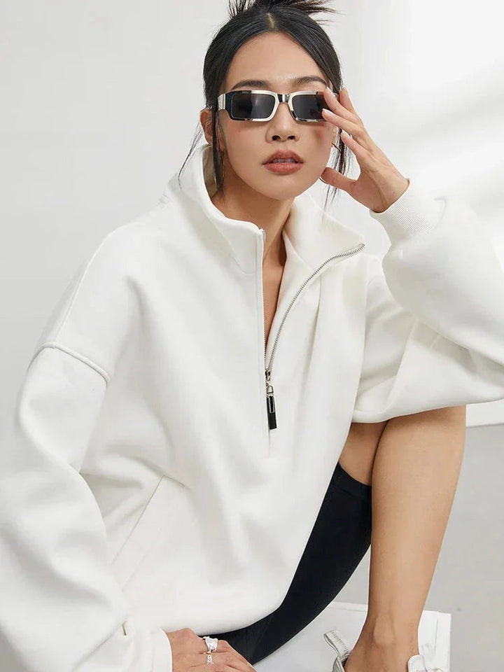 Willow | Women's Oversized Half-Zip Jumper Cotton Front Pockets