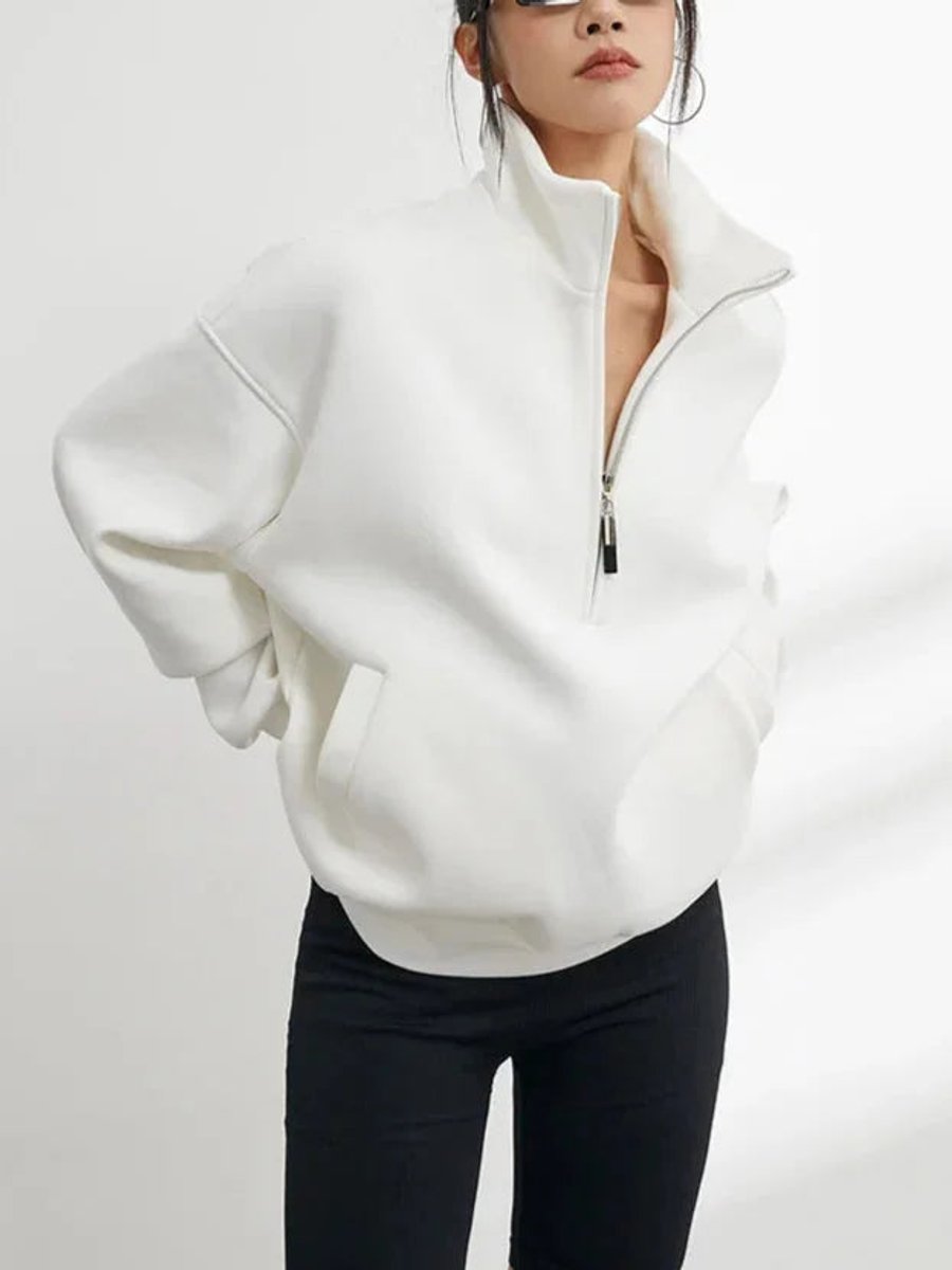 Willow | Women's Oversized Half-Zip Jumper Cotton Front Pockets