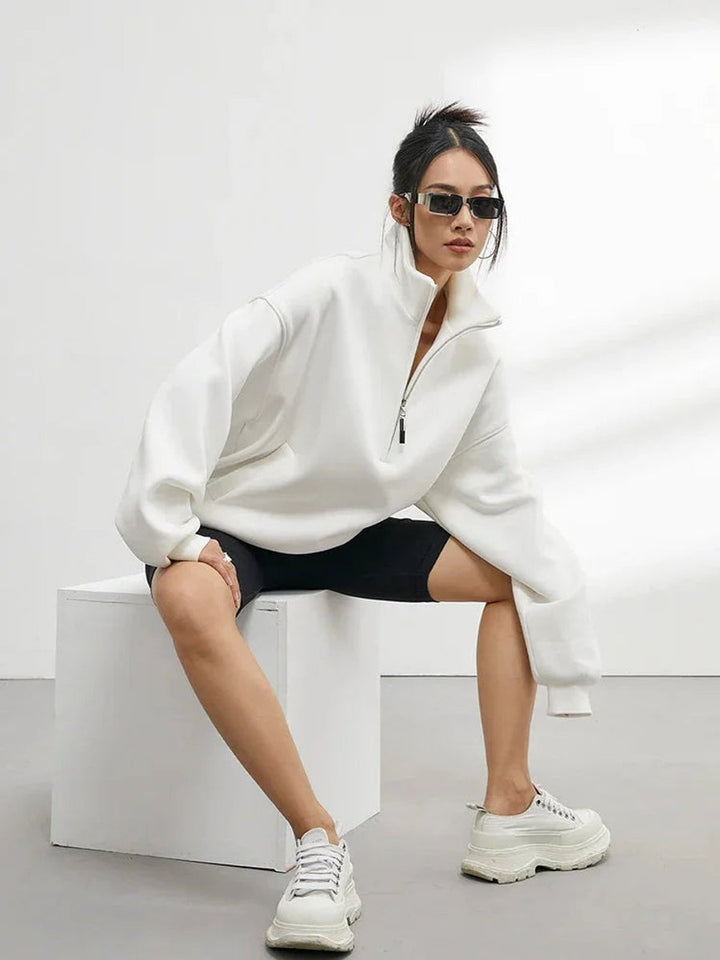 Willow | Women's Oversized Half-Zip Jumper Cotton Front Pockets