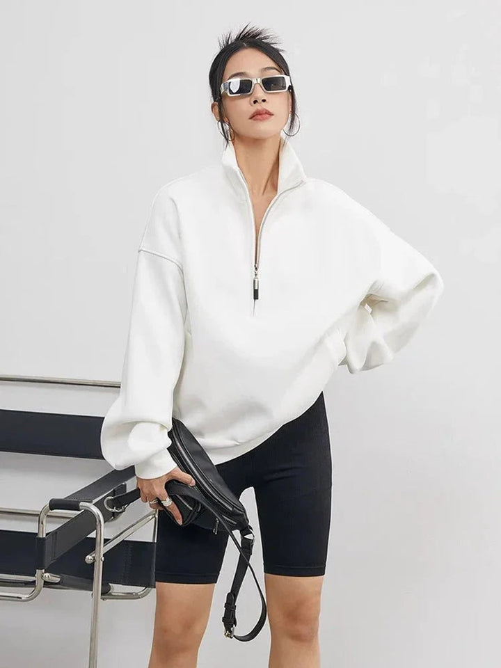 Willow | Women's Oversized Half-Zip Jumper Cotton Front Pockets