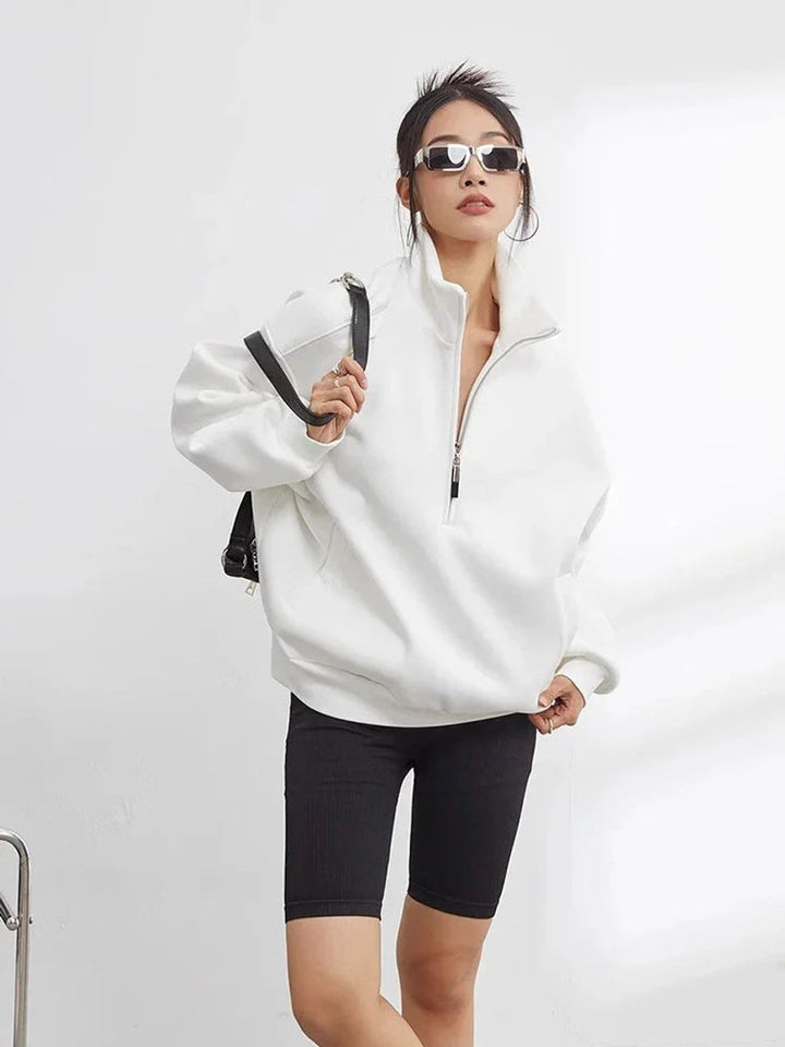 Willow | Women's Oversized Half-Zip Jumper Cotton Front Pockets