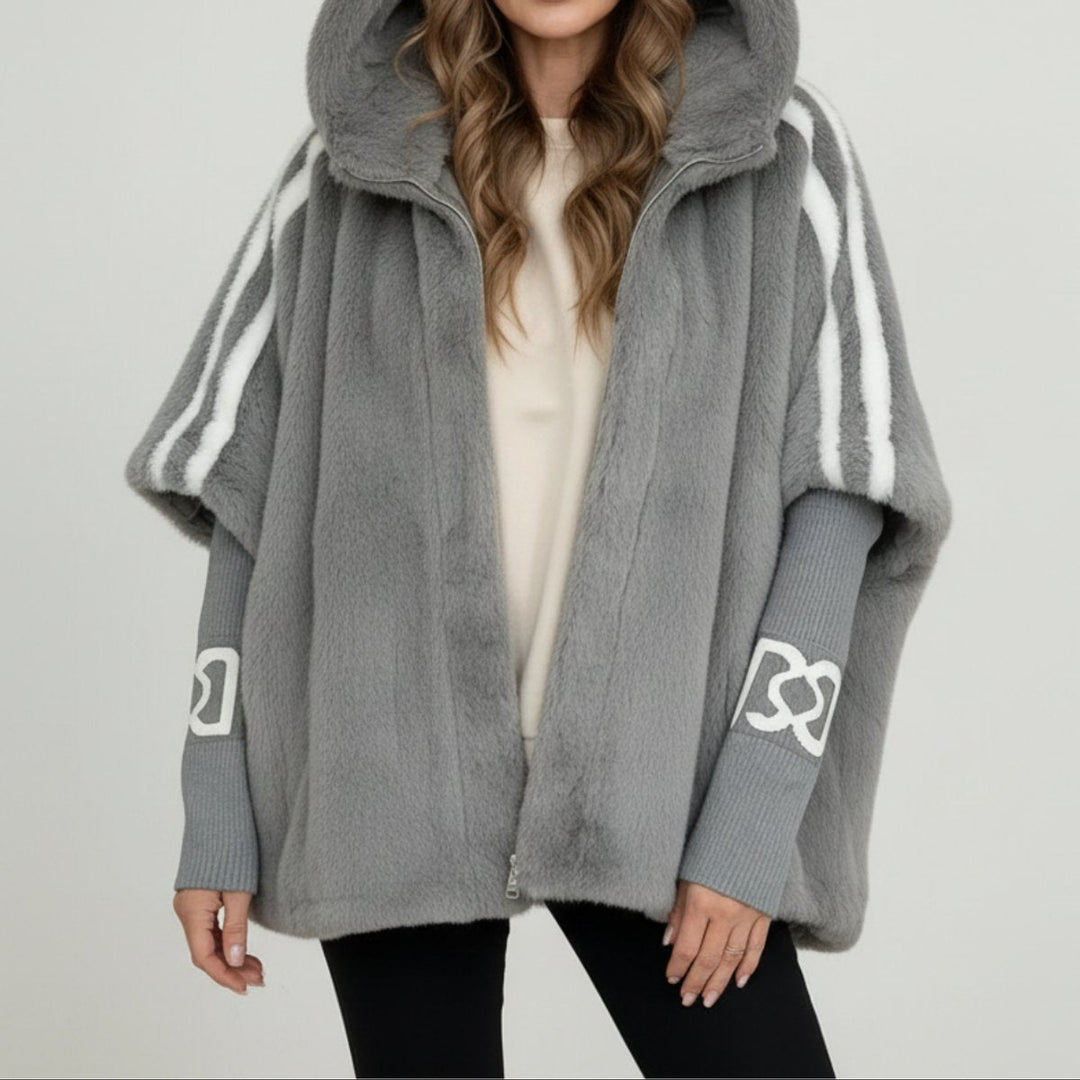 Amelia | Women's Oversized Hooded Faux Fur Coat Ribbed Knit Sleeve