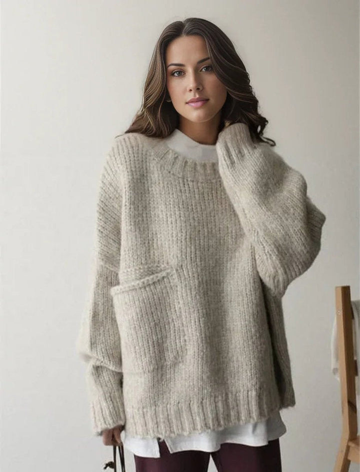 Phoebe | Women's Oversized Knitted Jumper Chunky Ribbed Pocket Pullover