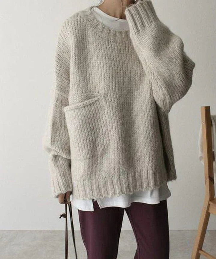 Phoebe | Women's Oversized Knitted Jumper Chunky Ribbed Pocket Pullover