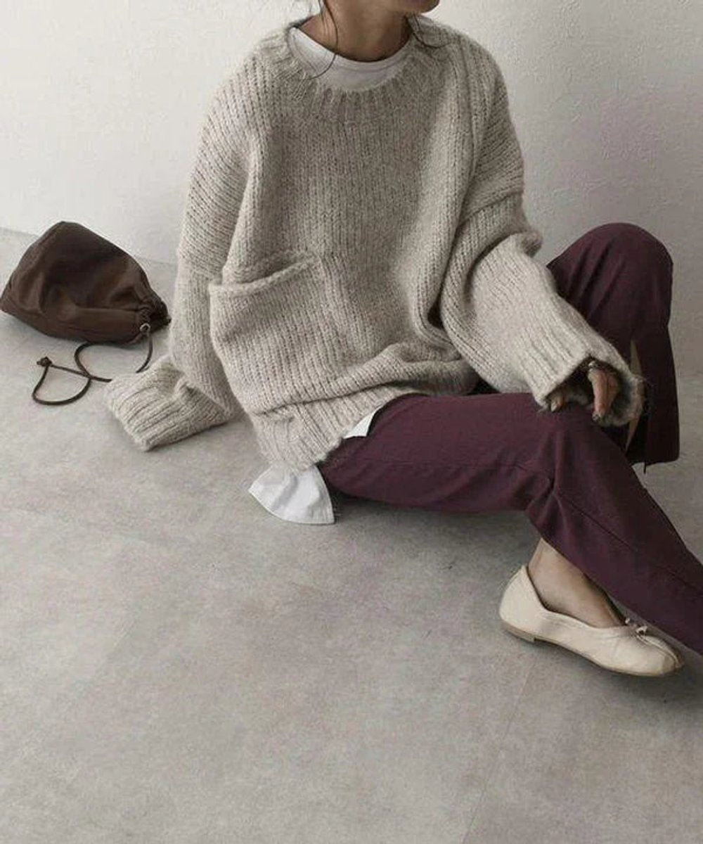 Phoebe | Women's Oversized Knitted Jumper Chunky Ribbed Pocket Pullover
