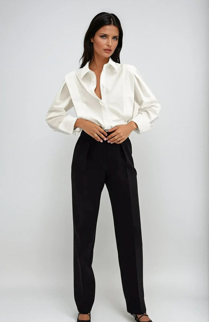 Ivy | Women's Oversized Satin Blouse Long Sleeve Button-Up Collar