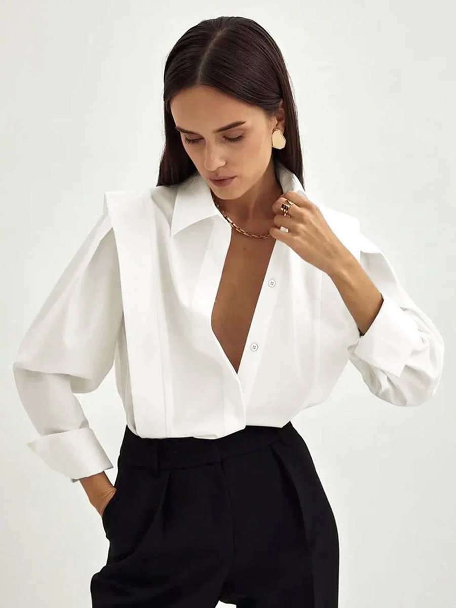 Ivy | Women's Oversized Satin Blouse Long Sleeve Button-Up Collar