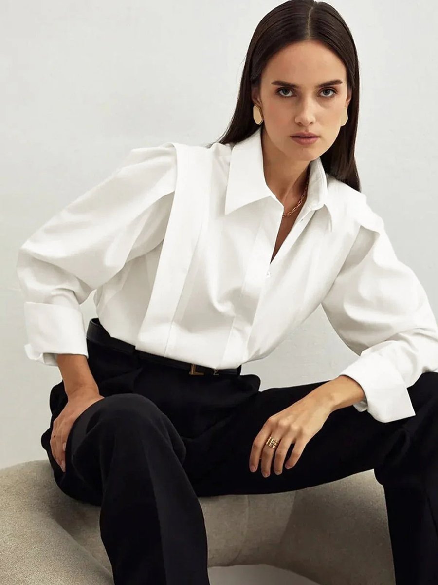 Ivy | Women's Oversized Satin Blouse Long Sleeve Button-Up Collar