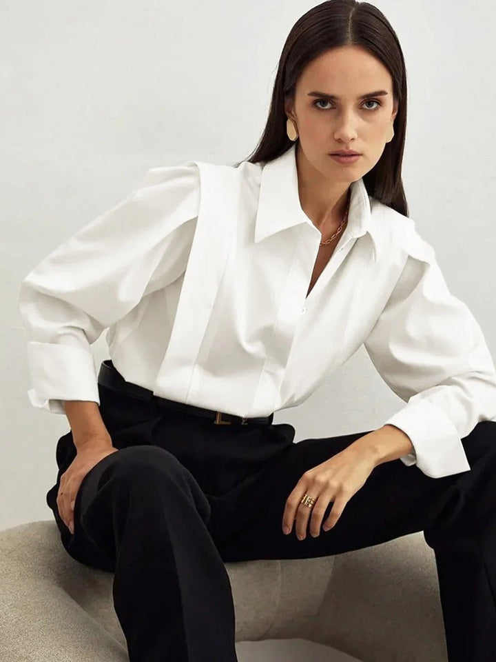 Ivy | Women's Oversized Satin Blouse Long Sleeve Button-Up Collar