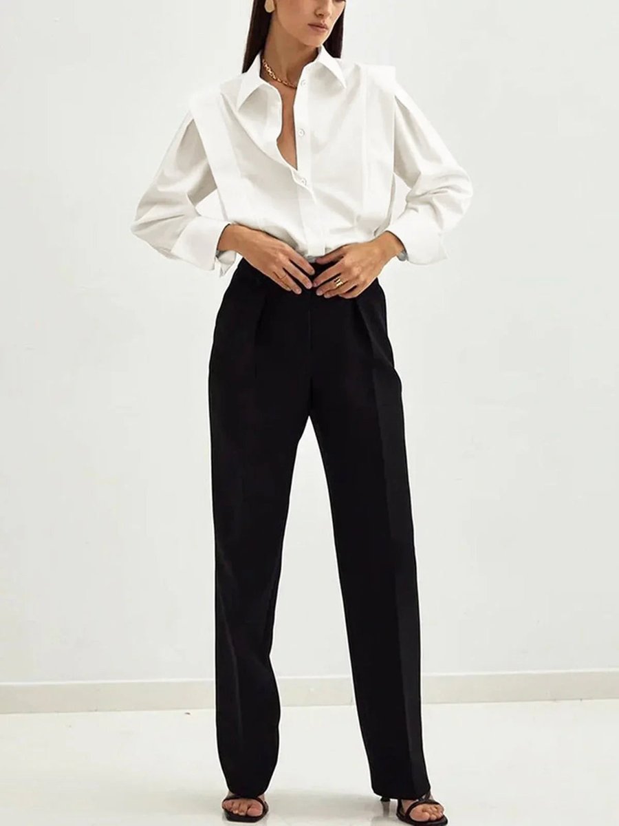 Ivy | Women's Oversized Satin Blouse Long Sleeve Button-Up Collar