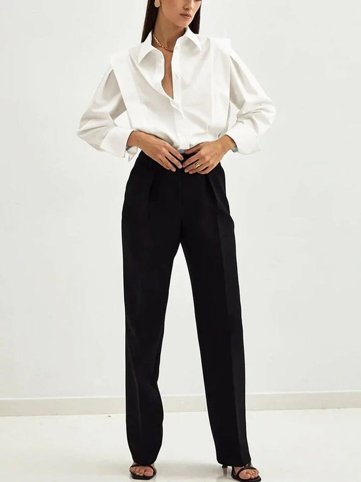 Ivy | Women's Oversized Satin Blouse Long Sleeve Button-Up Collar