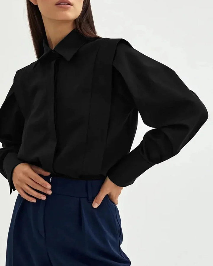 Ivy | Women's Oversized Satin Blouse Long Sleeve Button-Up Collar