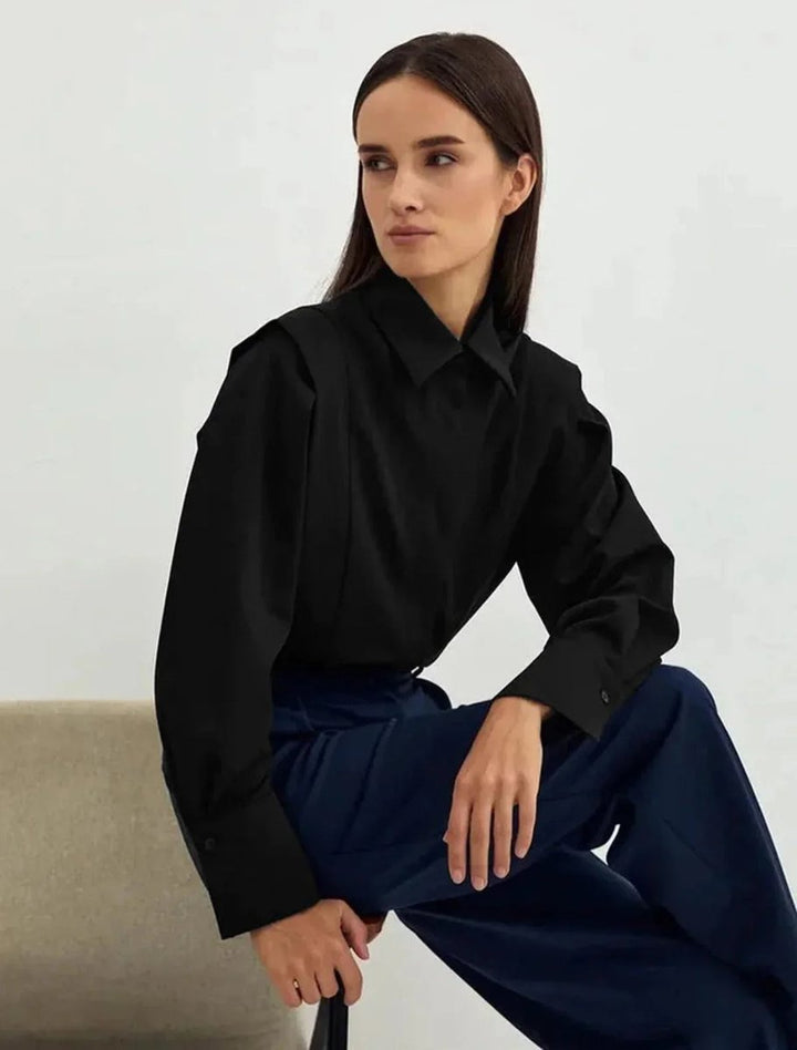 Ivy | Women's Oversized Satin Blouse Long Sleeve Button-Up Collar