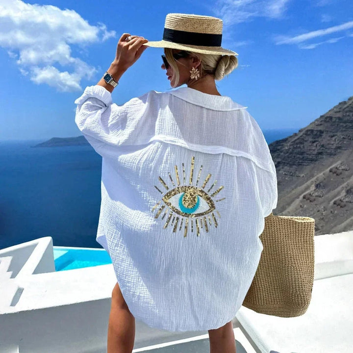 Evelyn | Women's Oversized Long-Sleeve Blouse Sequin Eye Embroidered