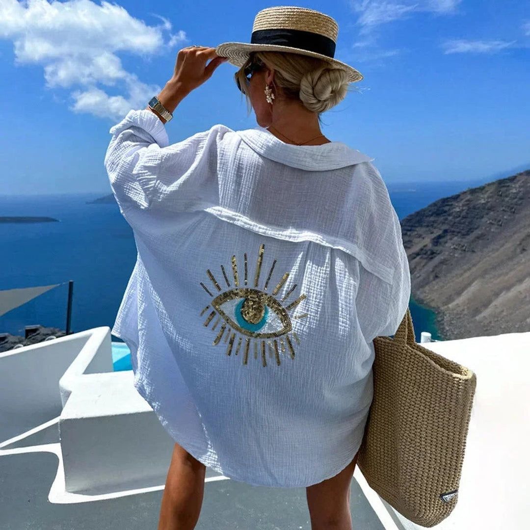 Evelyn | Women's Oversized Long-Sleeve Blouse Sequin Eye Embroidered
