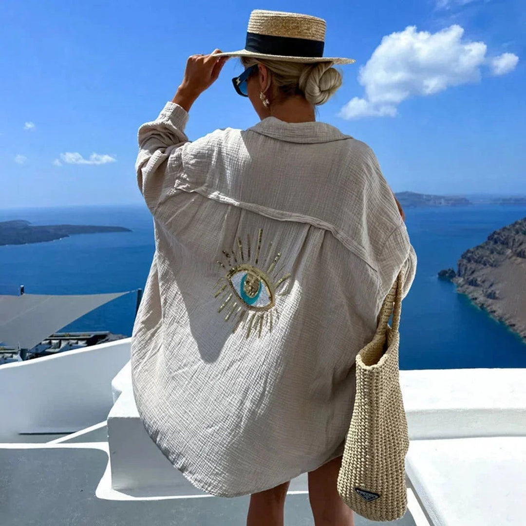 Evelyn | Women's Oversized Long-Sleeve Blouse Sequin Eye Embroidered