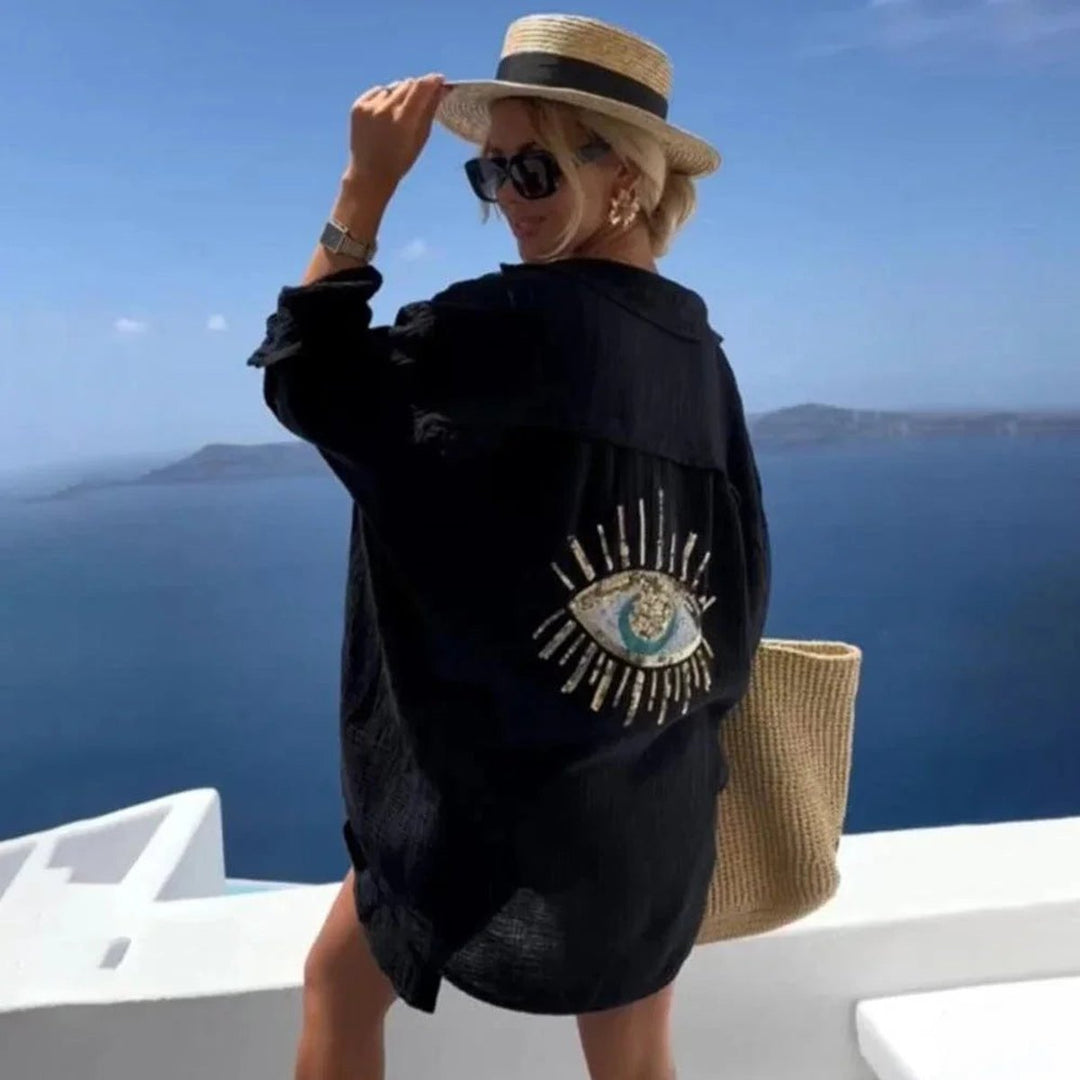 Evelyn | Women's Oversized Long-Sleeve Blouse Sequin Eye Embroidered