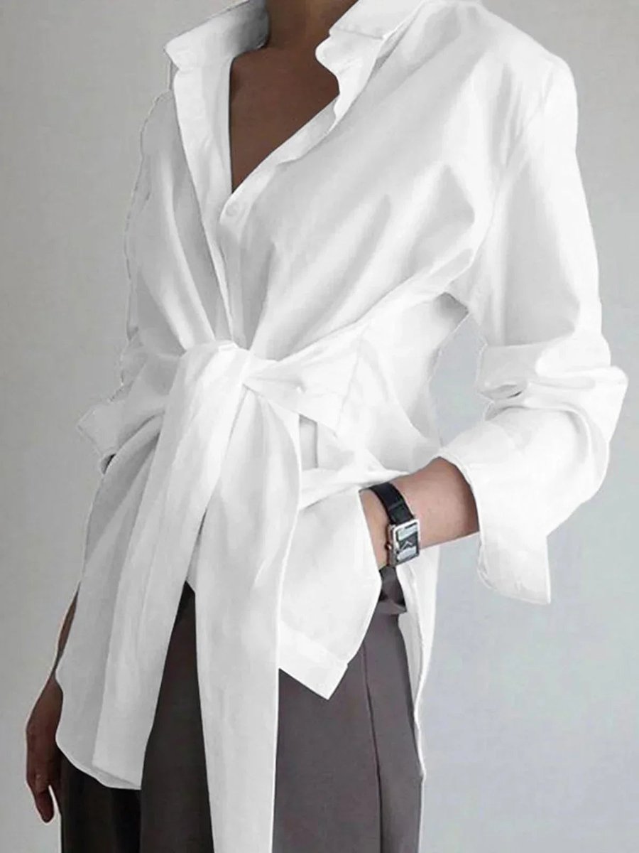 Rosie | Women's Oversized Long-Sleeve Tie-Front Blouse Open Collar