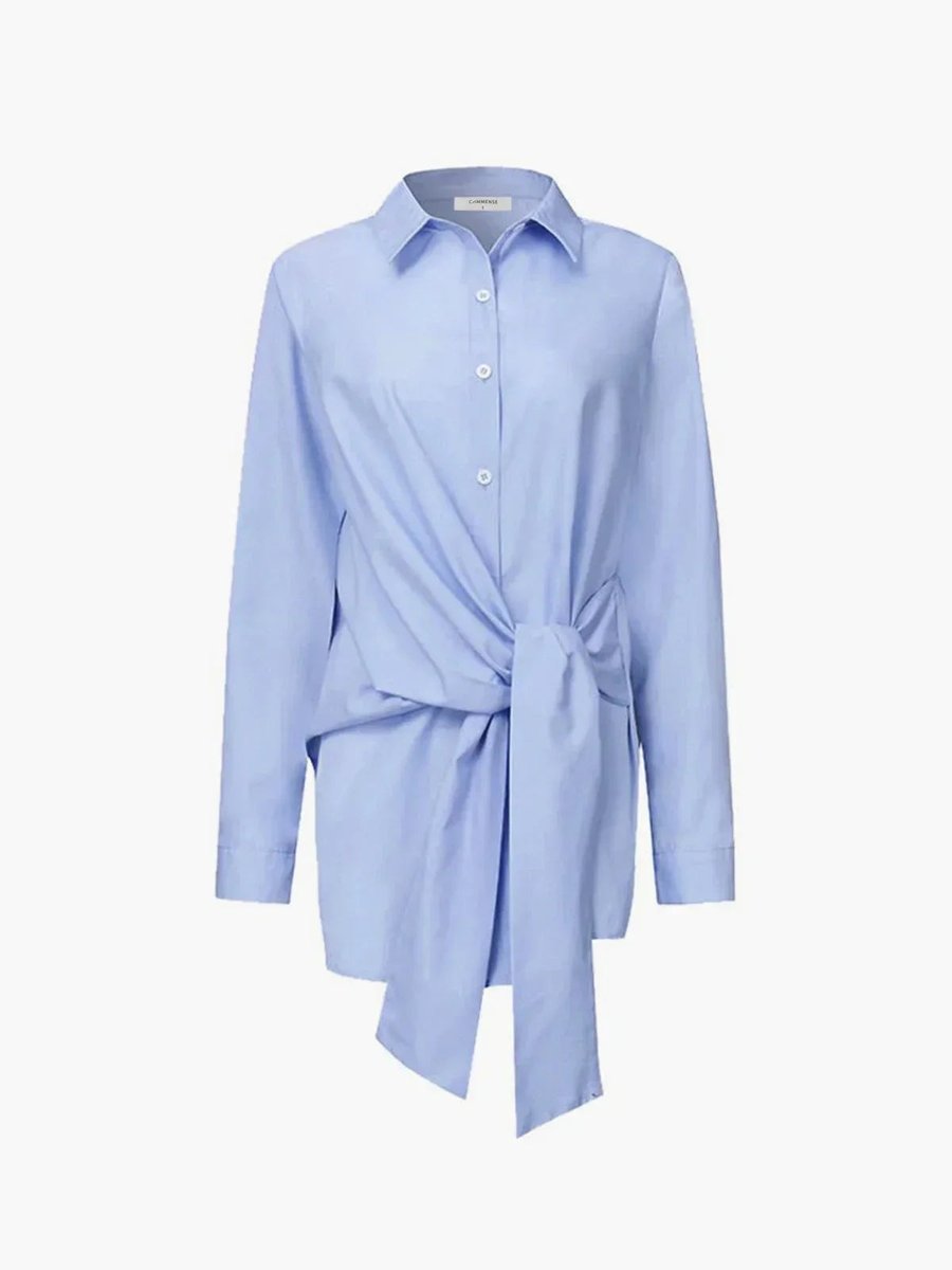 Rosie | Women's Oversized Long-Sleeve Tie-Front Blouse Open Collar