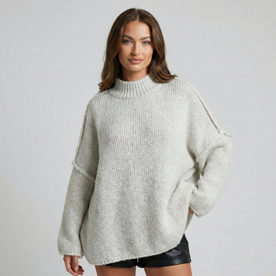 Ella | Women's Oversized Mock-Neck Knitted Jumper Chunky Rib