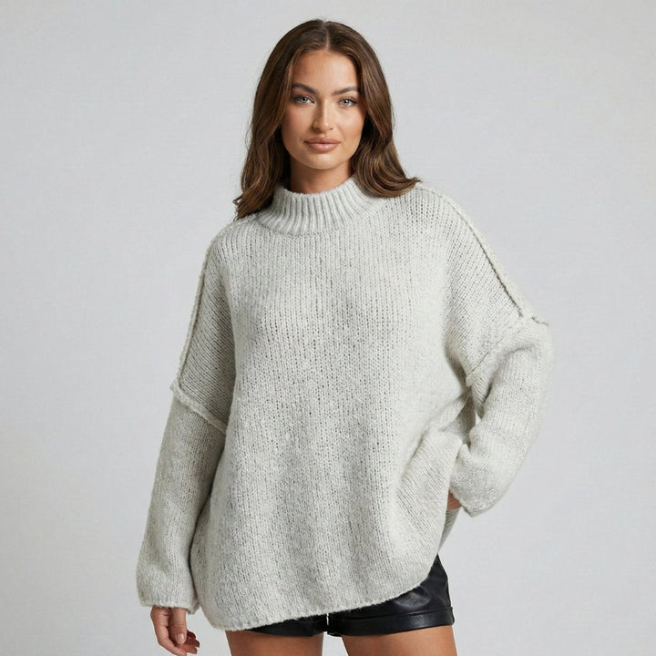 Ella | Women's Oversized Mock-Neck Knitted Jumper Chunky Rib