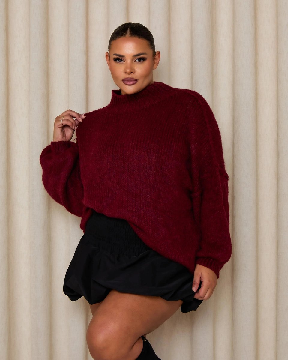 Ella | Women's Oversized Mock-Neck Knitted Jumper Chunky Rib