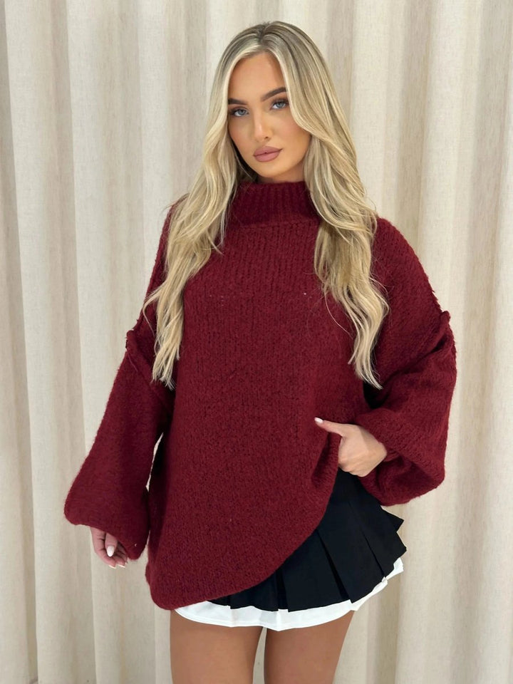 Ella | Women's Oversized Mock-Neck Knitted Jumper Chunky Rib