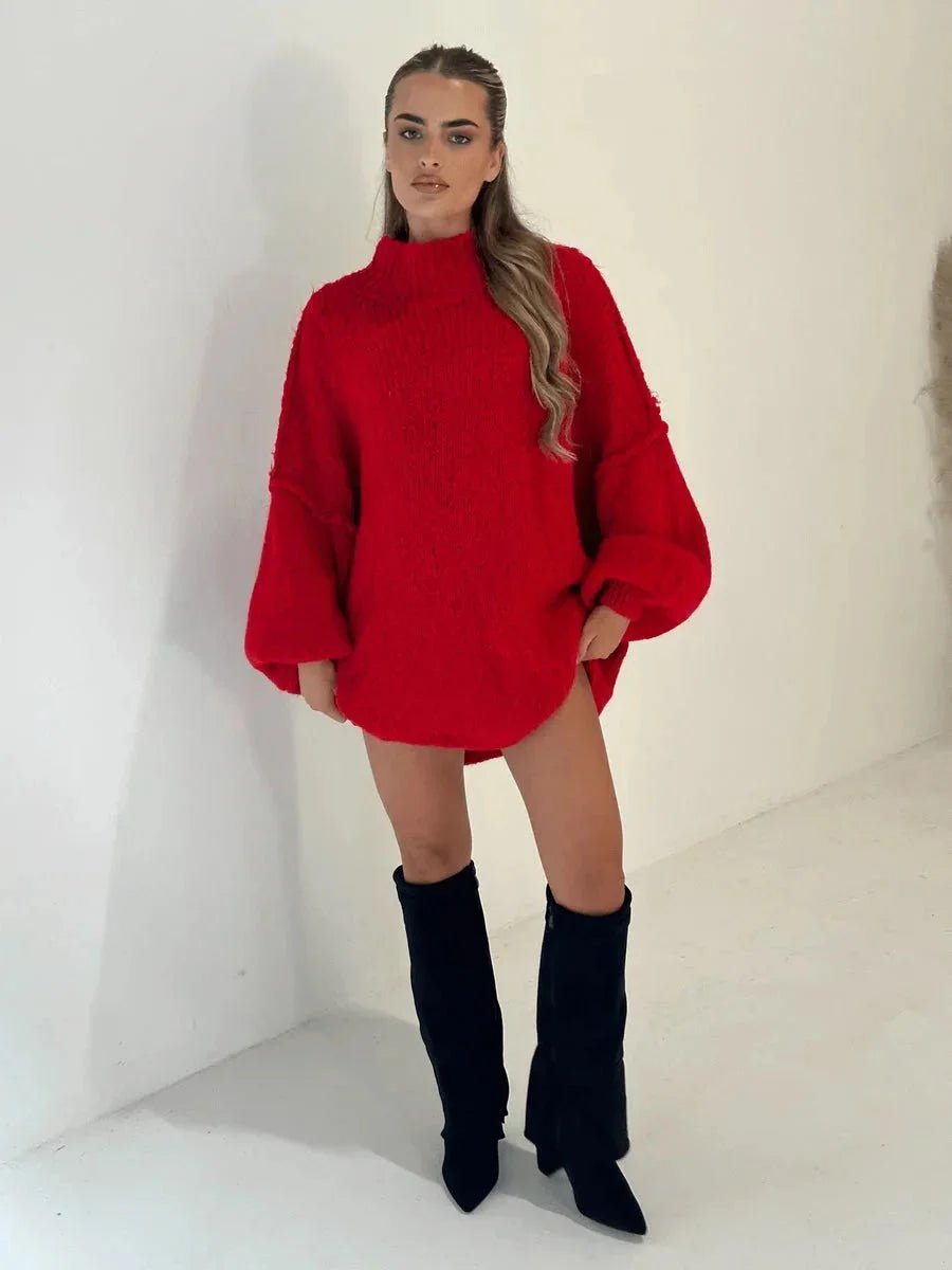 Ella | Women's Oversized Mock-Neck Knitted Jumper Chunky Rib