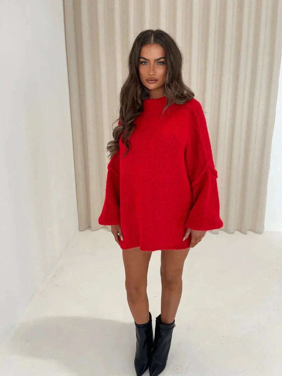 Ella | Women's Oversized Mock-Neck Knitted Jumper Chunky Rib
