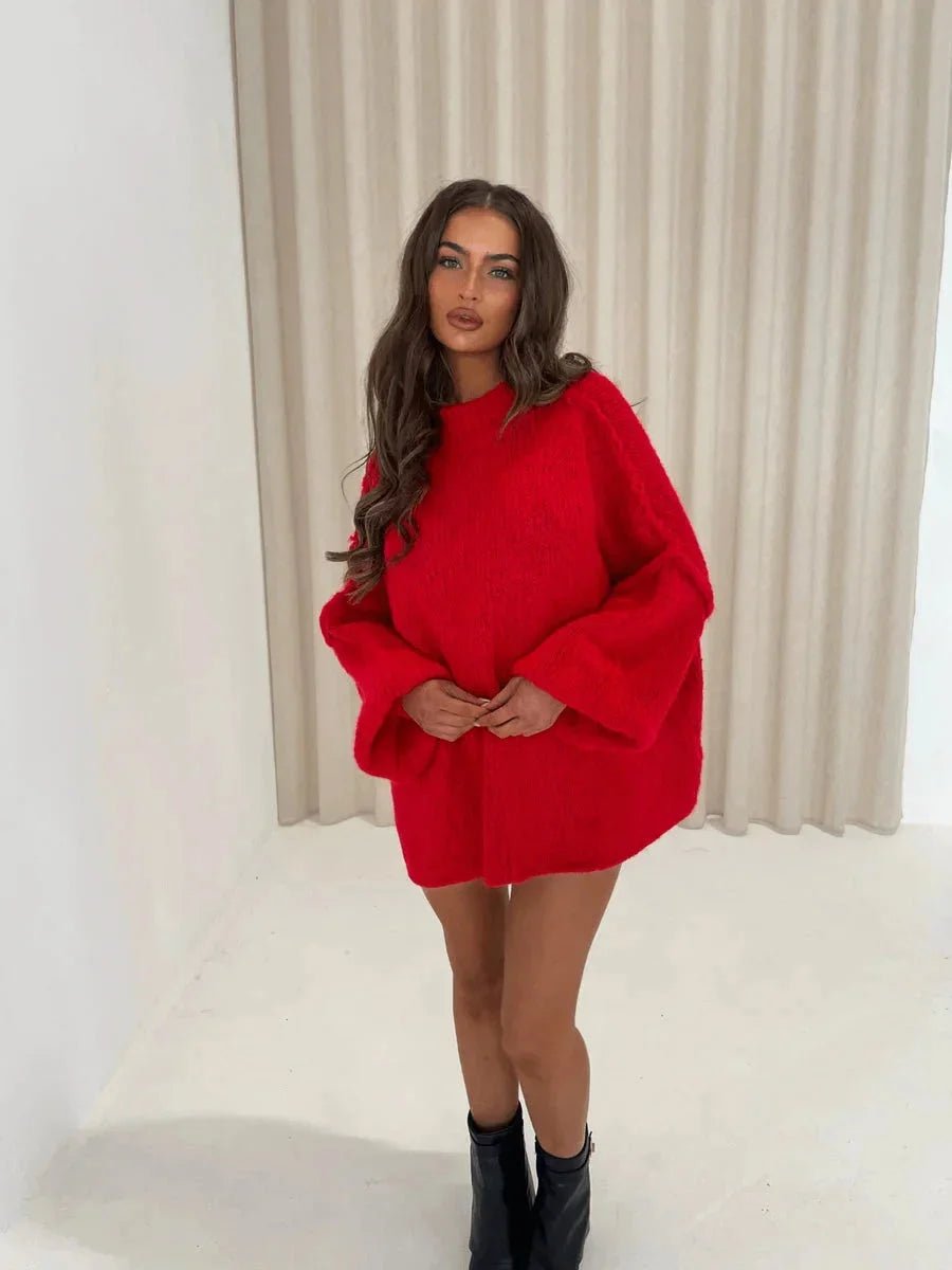 Ella | Women's Oversized Mock-Neck Knitted Jumper Chunky Rib